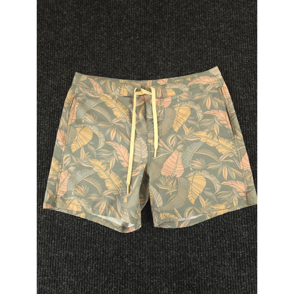 Faherty Mens Beacon Trunk Swim Shorts Size 32 Tropical Palm Leaf Sage Green 1628